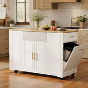 Isola da cucina mobile bianca 120x50x92 cm con cassetti, ante e vano rifiuti