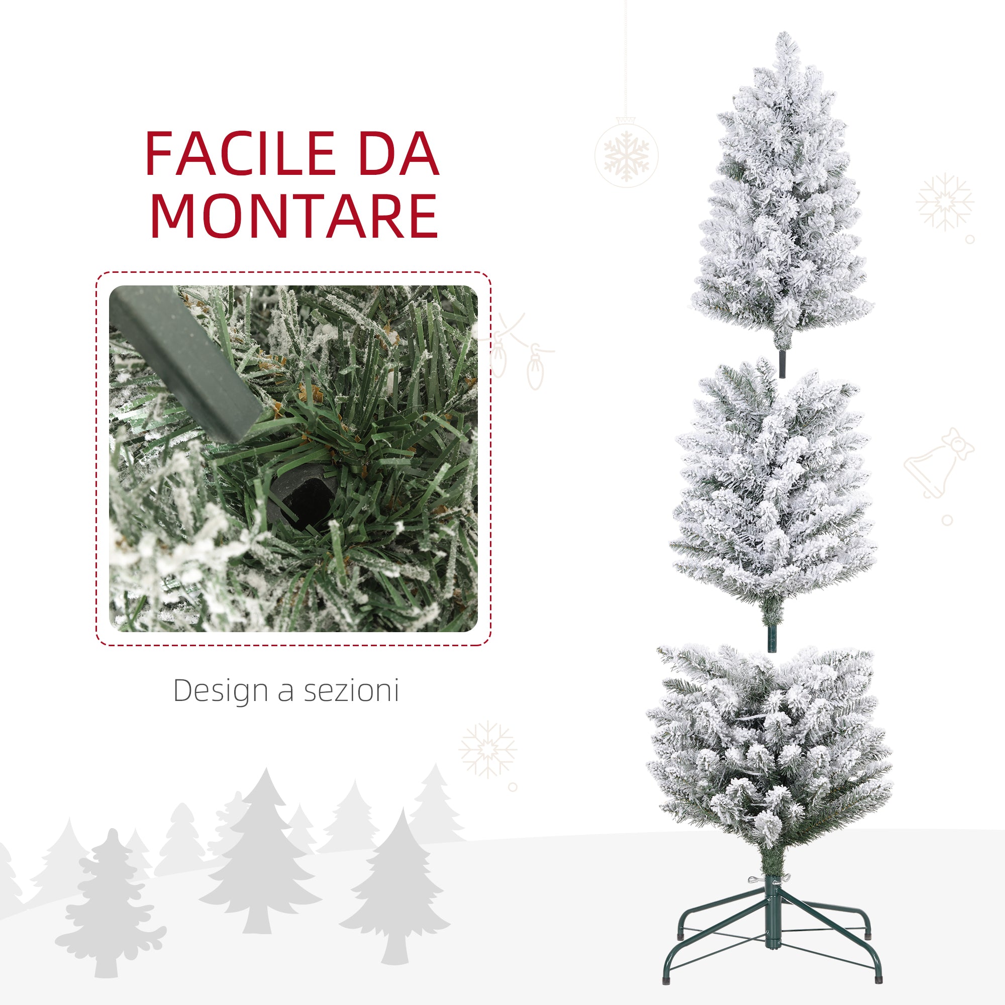 Albero di Natale Innevato 150 cm con 263 Rami e 120 Luci LED Bianco Caldo Verde