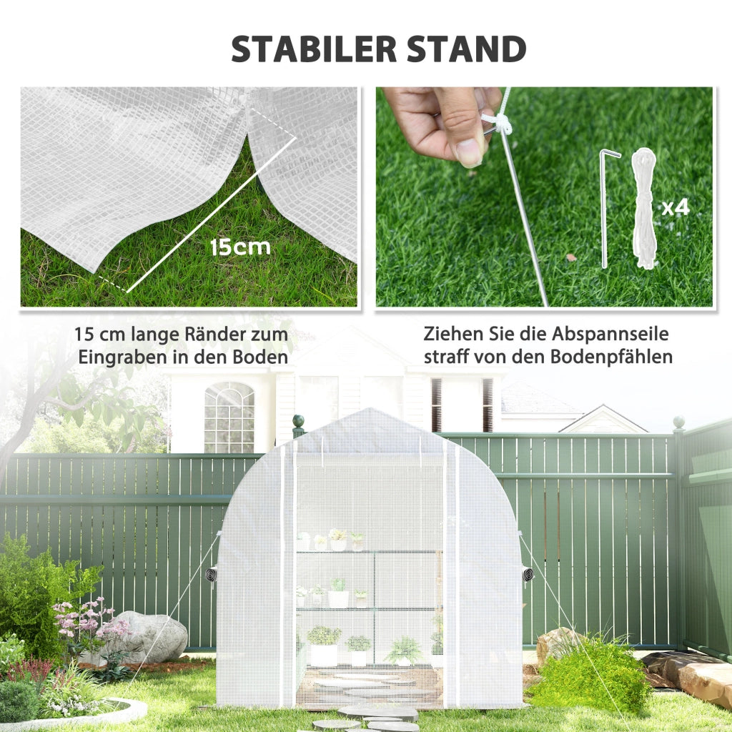 Serra da giardino 3x2x2 m con pareti arrotolabili, copertura in plastica UV e telaio in acciaio ¨C zephmum ¨C bianco