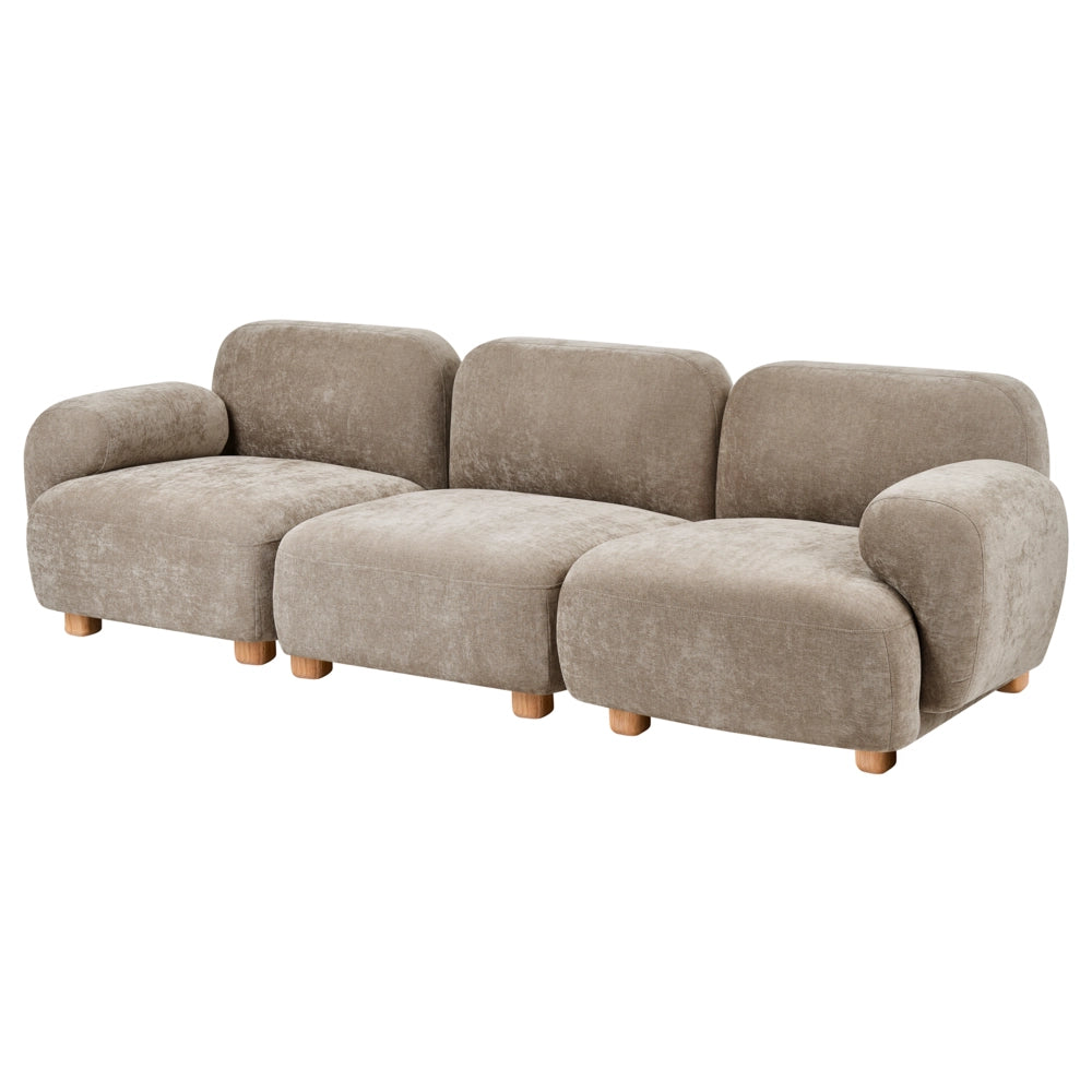 Divano componibile a 3 posti in tessuto due moduli angolari gambe in legno beige stile moderno