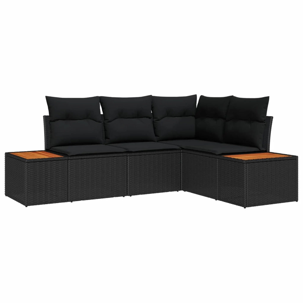 Set Divano da Giardino con cuscino 5 pcs Nero Poly Rattan 3348074