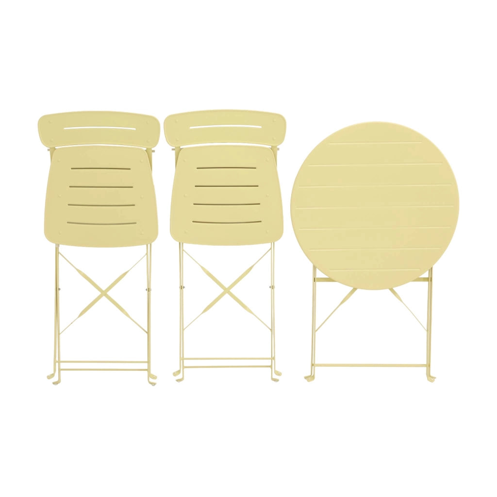 Set tavolo da giardino bistrot pieghevole rotondo in acciaio, 2 sedie,