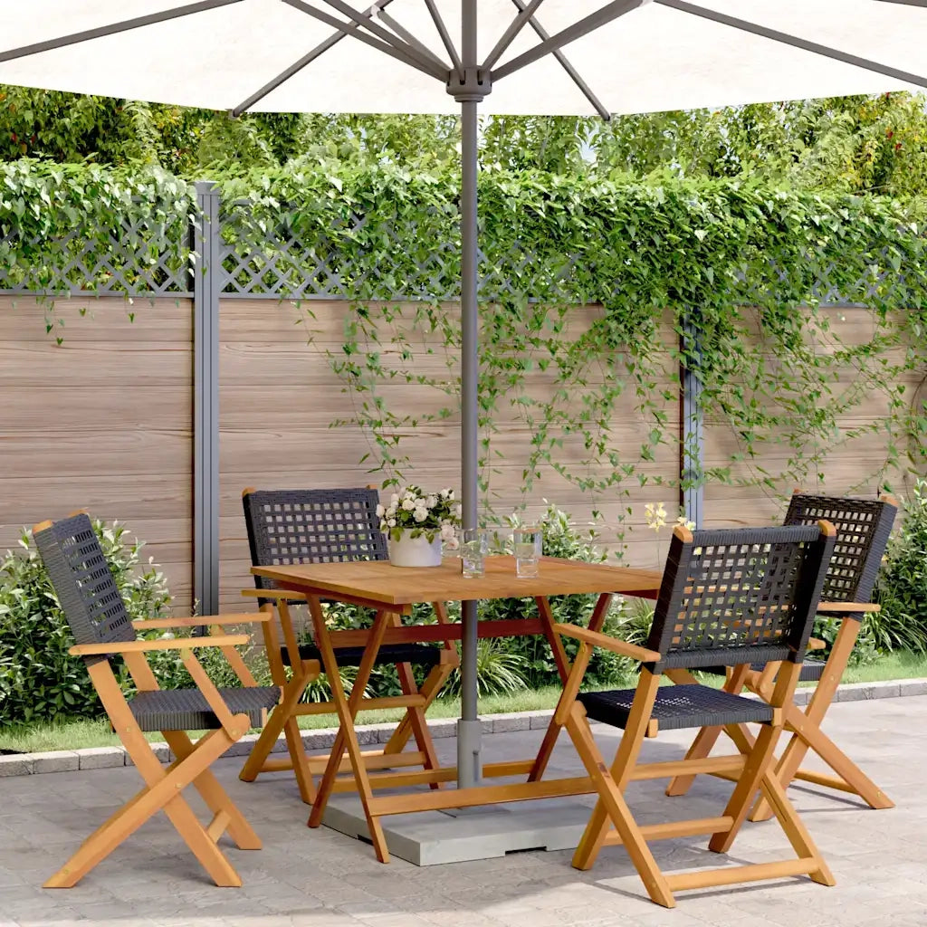 Set da Pranzo per Giardino 5pz | Set Salotto da Giardino Nero Polyrattan e Legno Massello