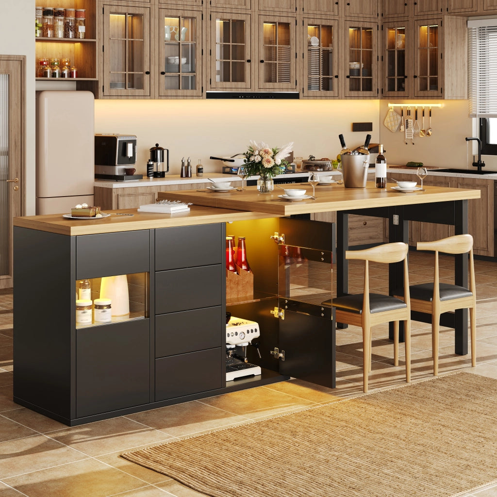ISOLA DA CUCINA Girevole 120-197 cm Nero MDF e Metallo con LED RGB