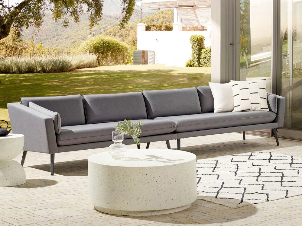 Divano modulare da esterno grigio Poliestere Rivestito 4 Posti Divano da giardino Resistente all'acqua UV Design Moderno