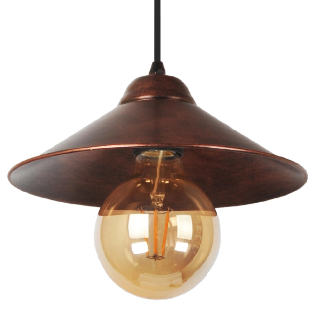 Lampada a Sospensione 'Aberaeron' Lampada Pendente con Paralume a Cono Piatto color Rame con Patina Nera - lux.pro