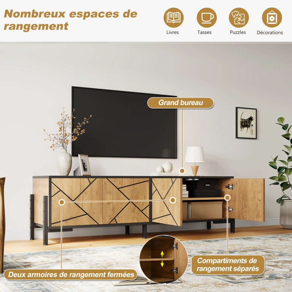 Mobile TV compatto con 4 ante e design geometrico