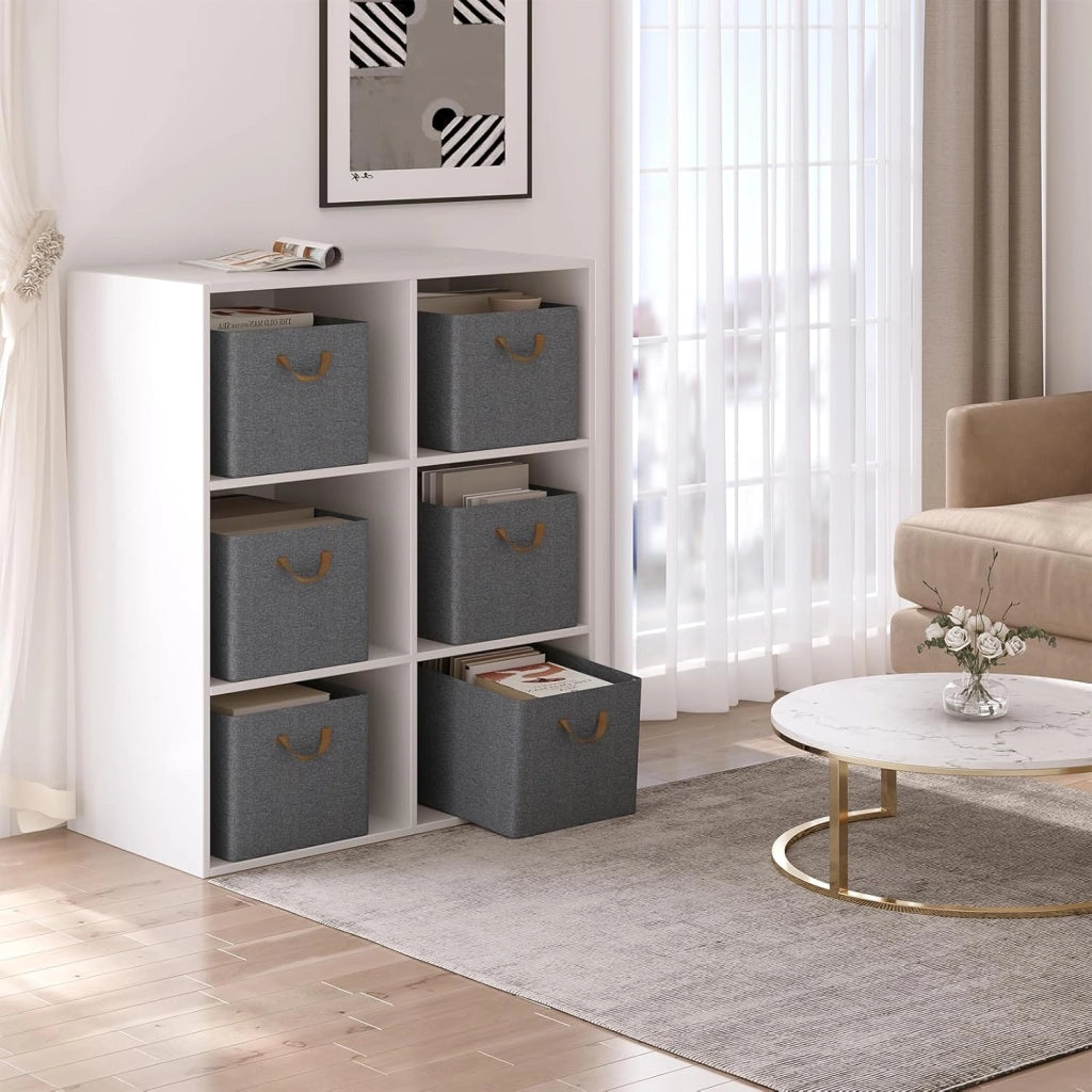 Set di 6 Scatole Portaoggetti Pieghevoli, Contenitori in Tessuto con Manici, per Vestiti e Giocattoli, Grigio, 47x35x30cm