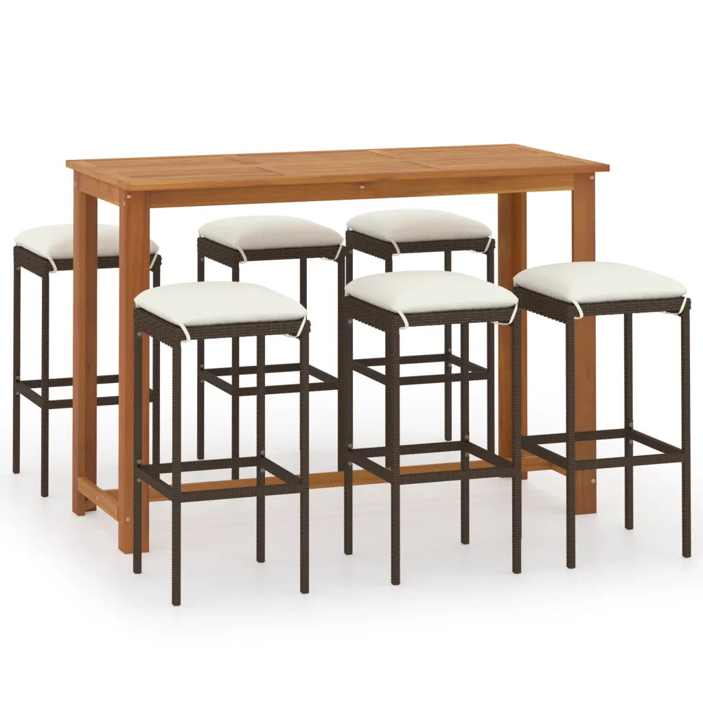 Set Bar da Giardino 7 pz con Cuscini Marrone
