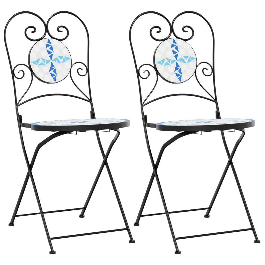 Sedie da Bistr¨° Pieghevoli 2 pz | Sedie da Esterno Blu e Bianco in Ceramica