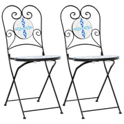 Sedie da Bistr¨° Pieghevoli 2 pz | Sedie da Esterno Blu e Bianco in Ceramica