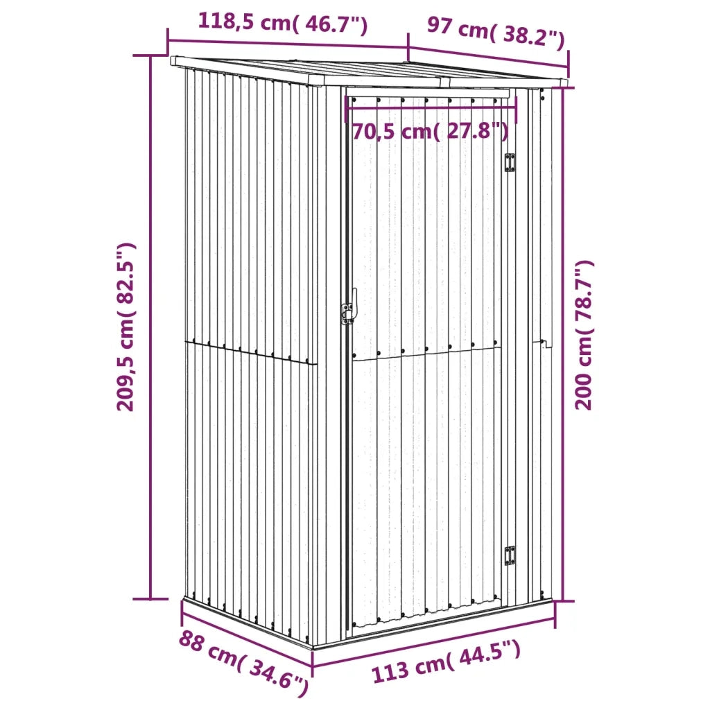 Casetta da giardino marrone 118,5x97x209,5 cm in acciaio zincato 150902