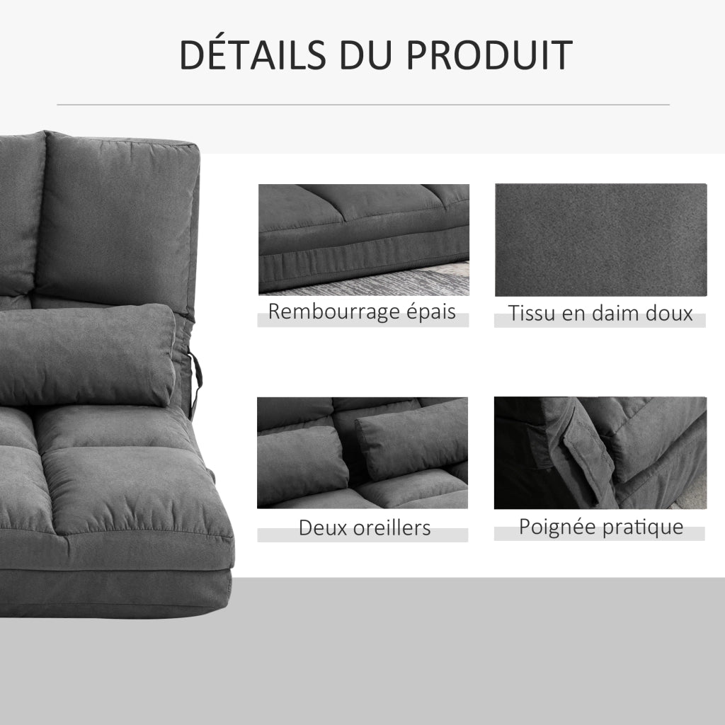 Divano letto reclinabile ¨C zephmum ¨C grigio, con materasso