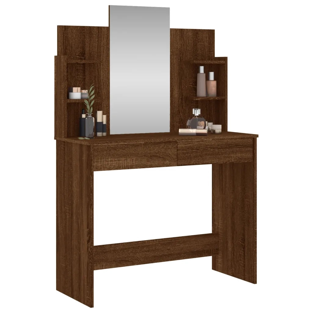 Toeletta | Tavolo da Trucco con Specchio Rovere Marrone 96x39x142 cm