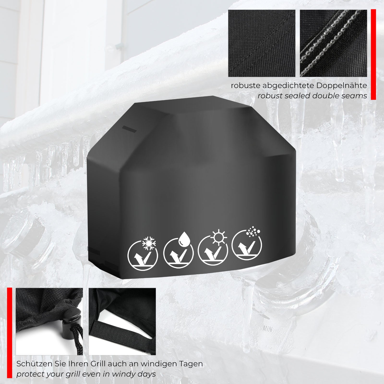 Toboli Telo copri barbecue 152x71x112cm in PVC impermeabile, nero, uso universale, lavabile