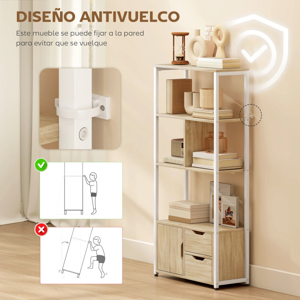 Libreria con ante e cassetti ¨C Xylo ¨C legno naturale e bianco 58x24x122 cm