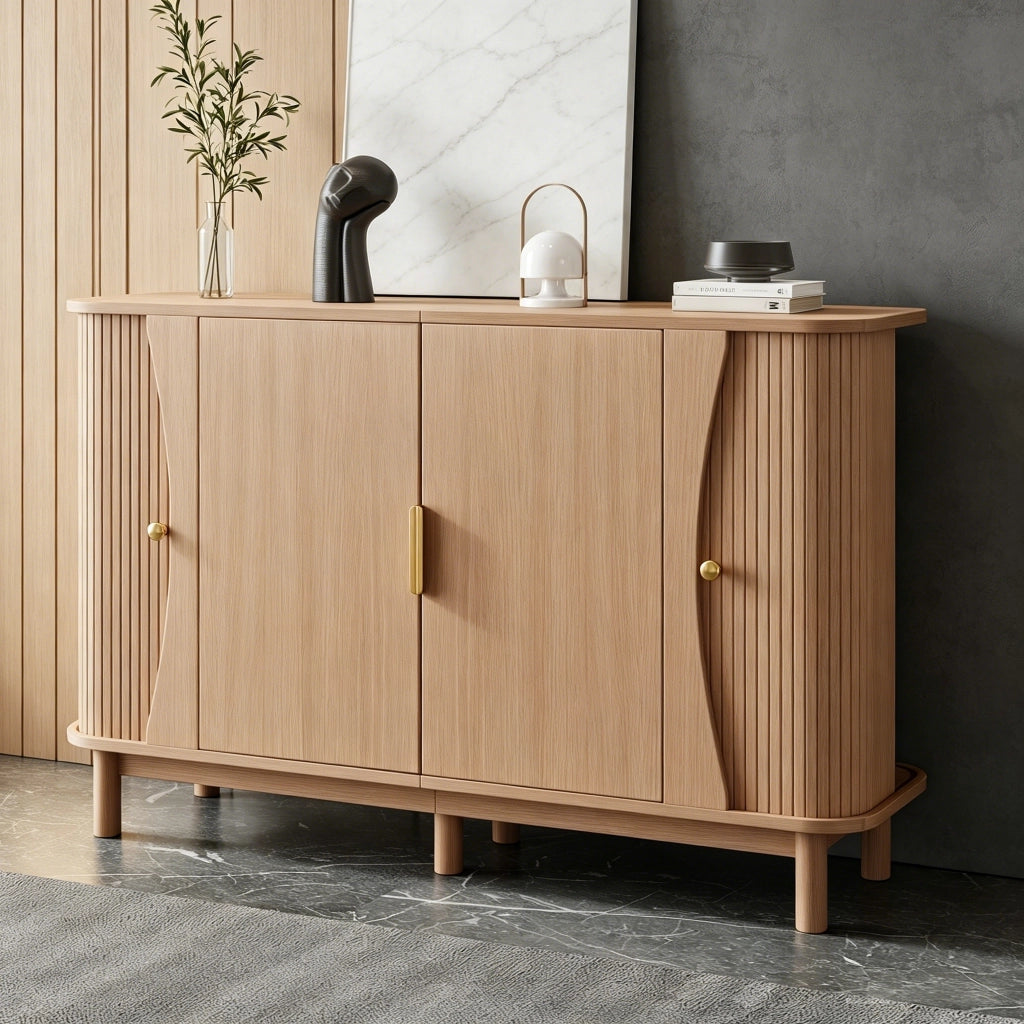 Credenza con 2 ante; 3 vani e ripiano regolabile - per soggiorno - in MDF - 140×40×88 cm - naturale