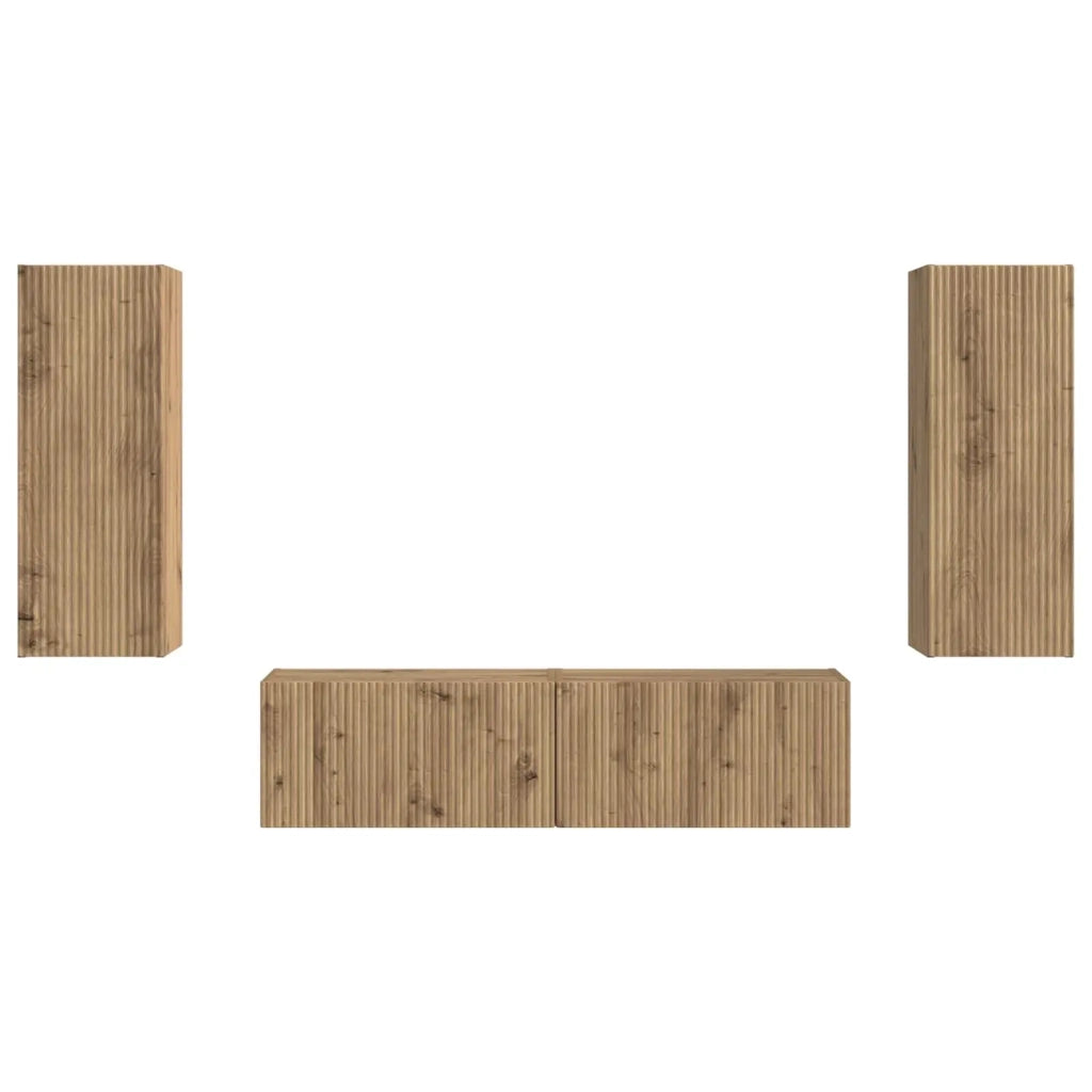 Set mobile TV 2 pz-Credenza per TV Rovere artigianale Legno multistrato