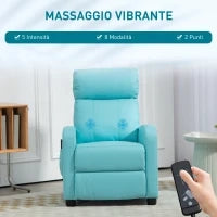 Poltrona Relax Massaggiante con Telecomando e 8 Programmi, Reclinazione e Poggiapiedi, Azzurro
