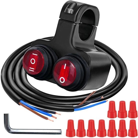 Manubrio per Motocicletta con Interruttore Acqua-Resistente - Set di 2 LED da 12V - Adatto per ATV - Manubri per Motociclette - Interruttore LED