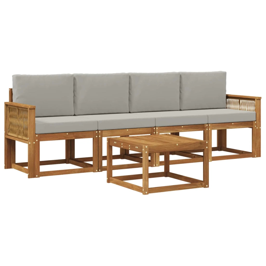 Set di divani da esterno 5 pcs Naturale e Grigio Chiaro