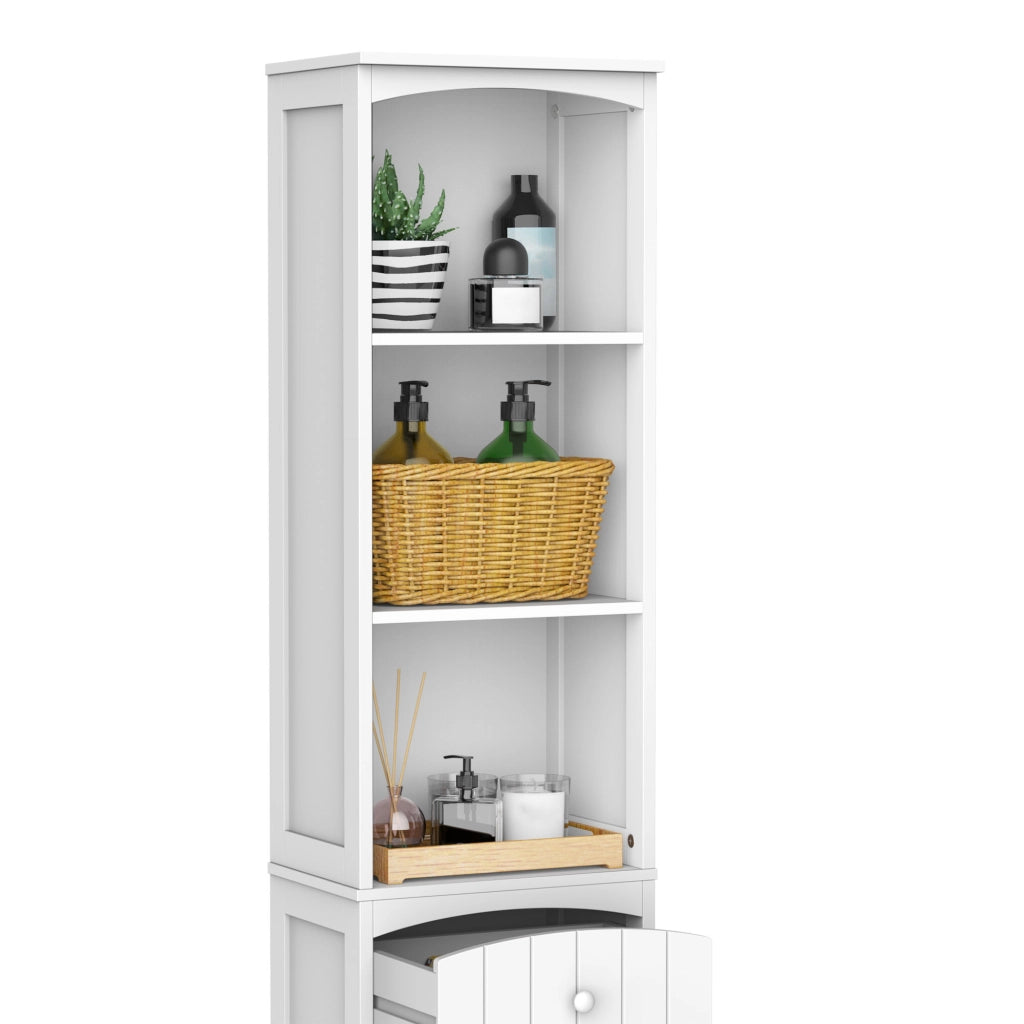 Armadietto Alto Bagno Stretto con Cassetto e Ripiani ¨C zephmum ¨C Bianco 34x24x170 cm