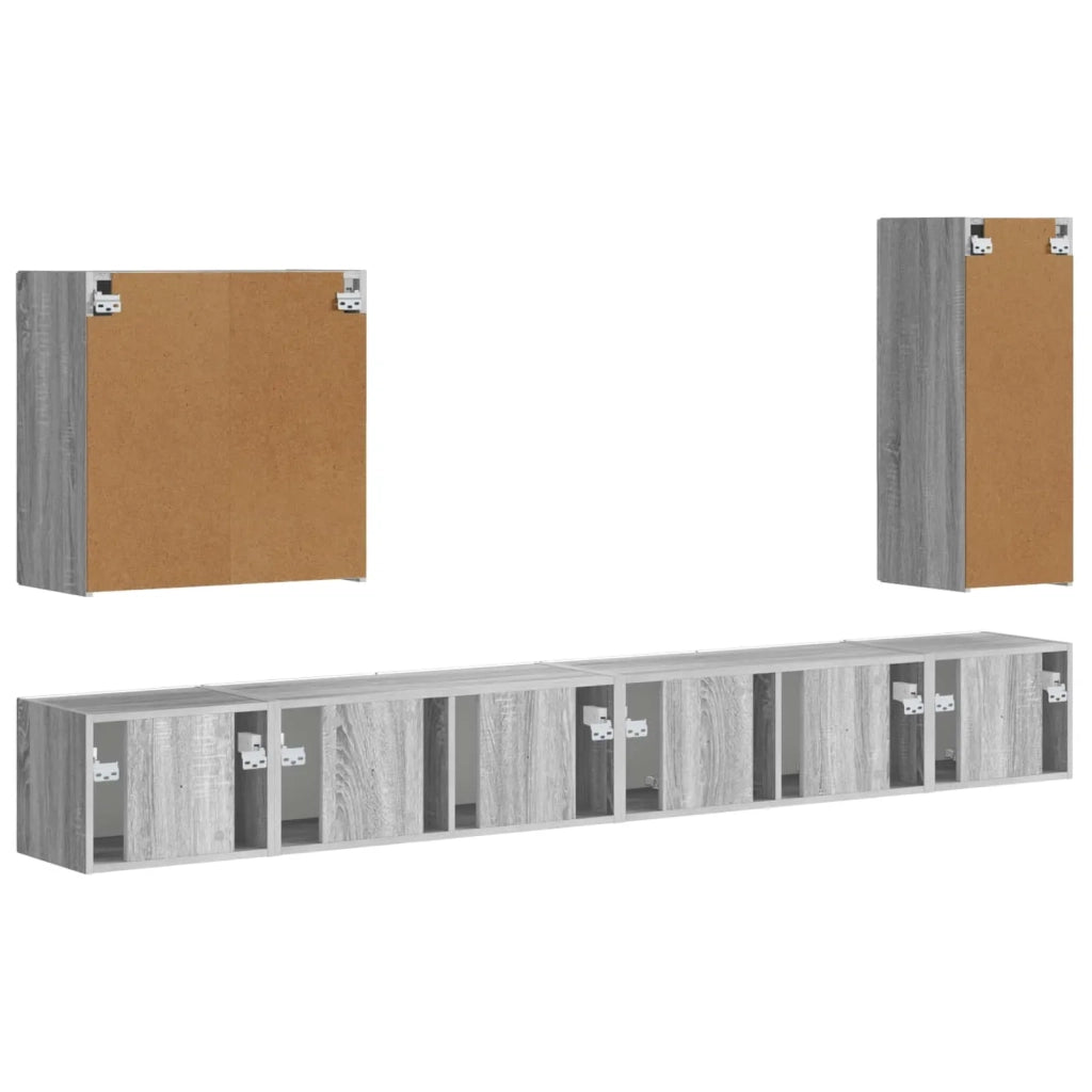 Set di Mobiletto da TV a Parete 6 pz-Credenza per TV sospesa Grigio Sonoma