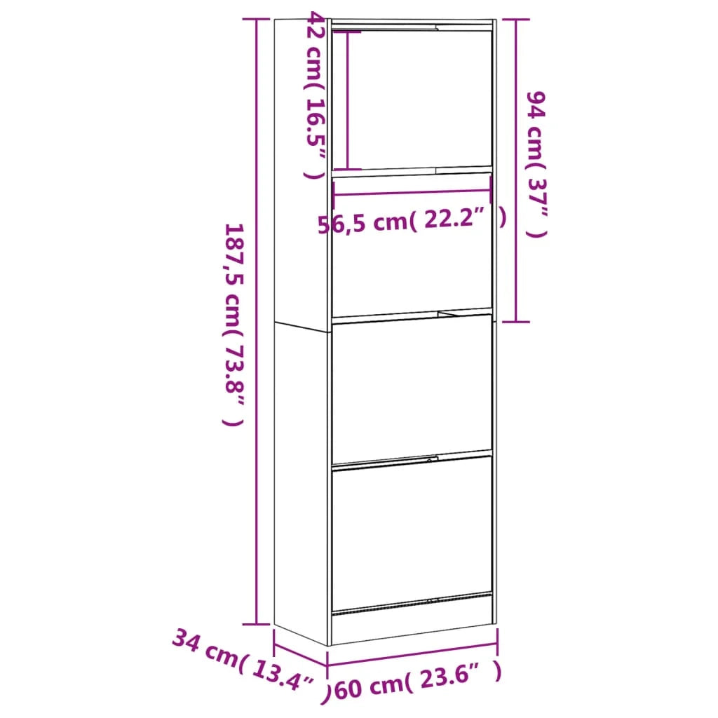 Scarpiera mobile contenitore per scarpe mobile per ingresso/corridoio/soggiorno 4 cassetti a ribalta marrone fumé 02_0021364