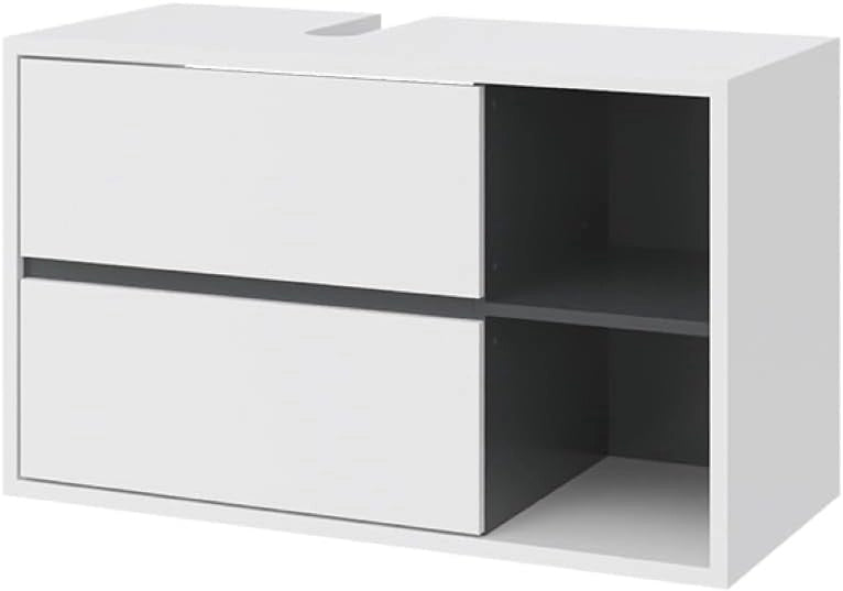 Mobile sottolavabo per bagno Viola, Bianco, 100 x 60 cm, con intaglio per sifone e ripiani aperti per montaggio a parete