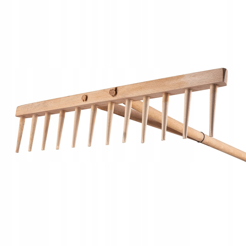 Rastrello KADAX per fieno, erba e foglie, in legno, con manico largo, leggero, 65x158 cm