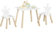 Set Tavolino Bambini e 2 Sedie con Schienale a Forma di Corona, Scrivania Cameretta per Asilo, in MDF + Legno, Bianco + Rovere Chiaro