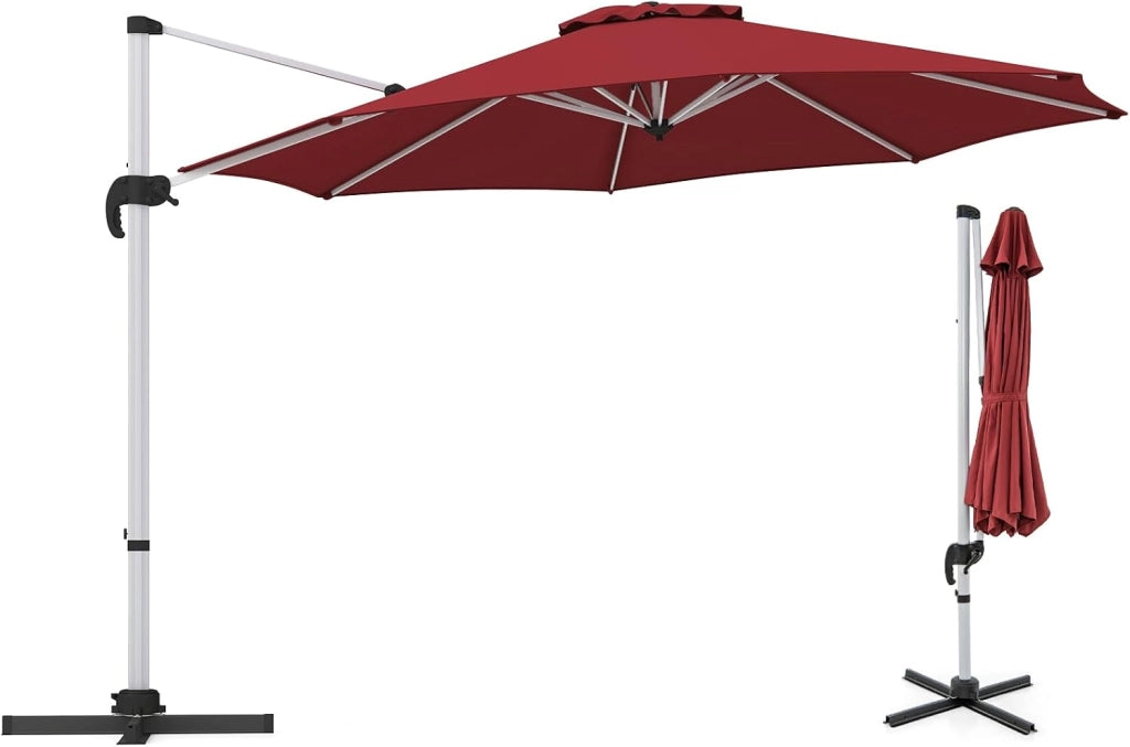 Ombrellone da Giardino Rotondo 3x3, Ombrellone da Balcone Girevole a 360°, Ombrellone Parasole con Manovella, Inclinabile e Regolabile, Ombrellone da Cortile, Terrazza, Ø 340 cm, senza Base
