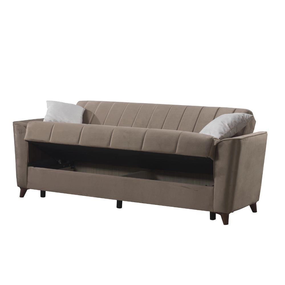 Divano letto Duca 3 posti marrone con contenitore e funzione letto 223x86x89H