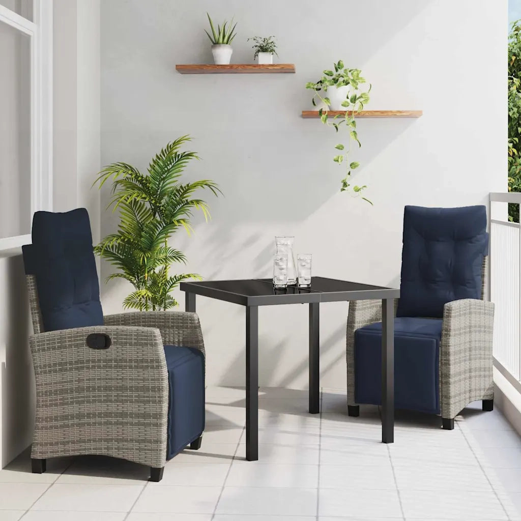 Set da Pranzo per Giardino con cuscino 3 pcs Grigio polyrattan