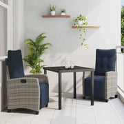 Set da Pranzo per Giardino con cuscino 3 pcs Grigio polyrattan