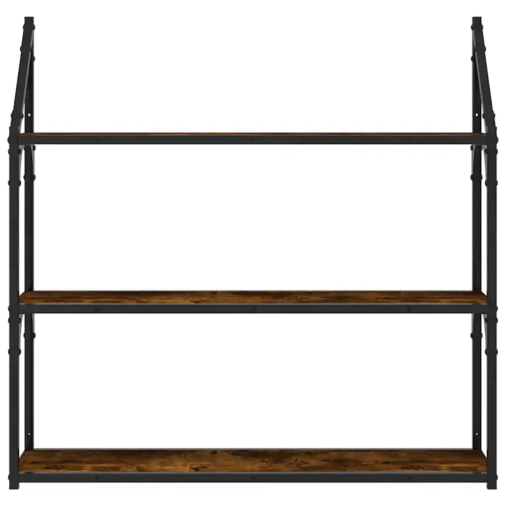 Scaffale Parete 3 Ripiani Rovere Fumo 80x21x78,5 cm Multistrato 835456