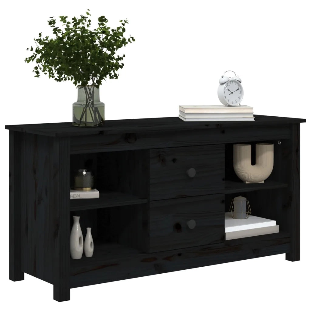 Mobile Porta TV Nero 103x36,5x52 cm in Legno Massello di Pino 814573