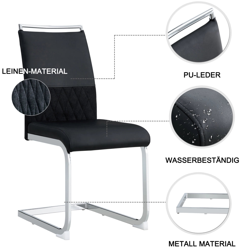 Sedia nera con schienale ergonomico in PU e lino