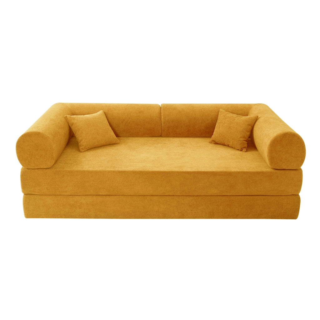 Oviala - Divano letto 2 posti in tessuto con cuscini modulari giallo L 204 cm