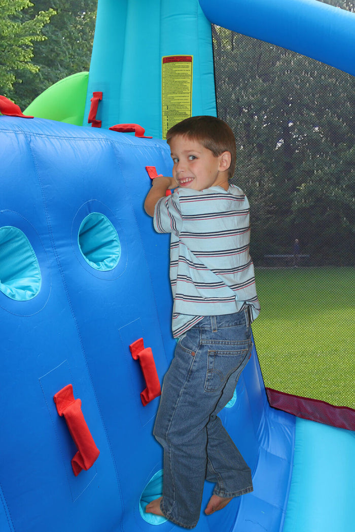 Gonfiabile per Bambini Triplo Scivolo Racing Arrampicata e Rimbalzo Multicolore