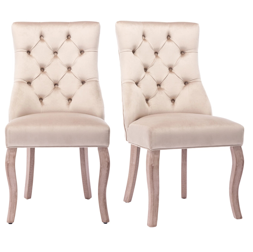 Sedia imbottita beige in velluto con schienale alto