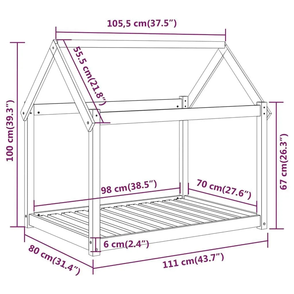 Cuccia per Cani Nera 111x80x100 cm in Legno Massello di Pino 822221