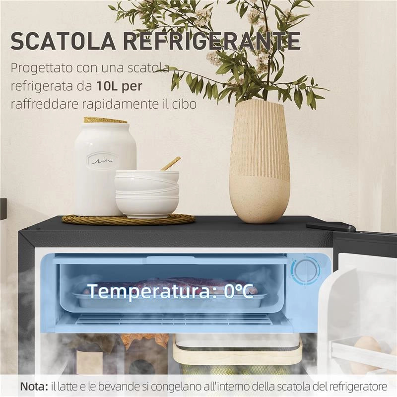FRIGORIFERO PICCOLO DA 91L CON TERMOSTATO REGOLABILE RIPIANI REGOLABILI E CASSETTO 47.5X44.2X84 CM ARGENTO