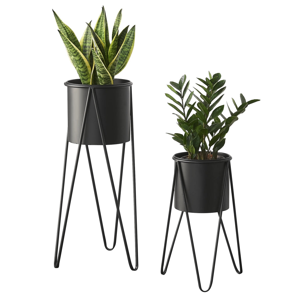 Set Hedera di 2 Supporti per Piante con Coprivaso in Metallo - Nero [en.casa]
