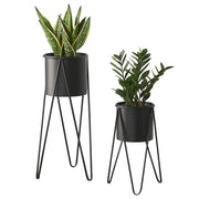 Set Hedera di 2 Supporti per Piante con Coprivaso in Metallo - Nero [en.casa]