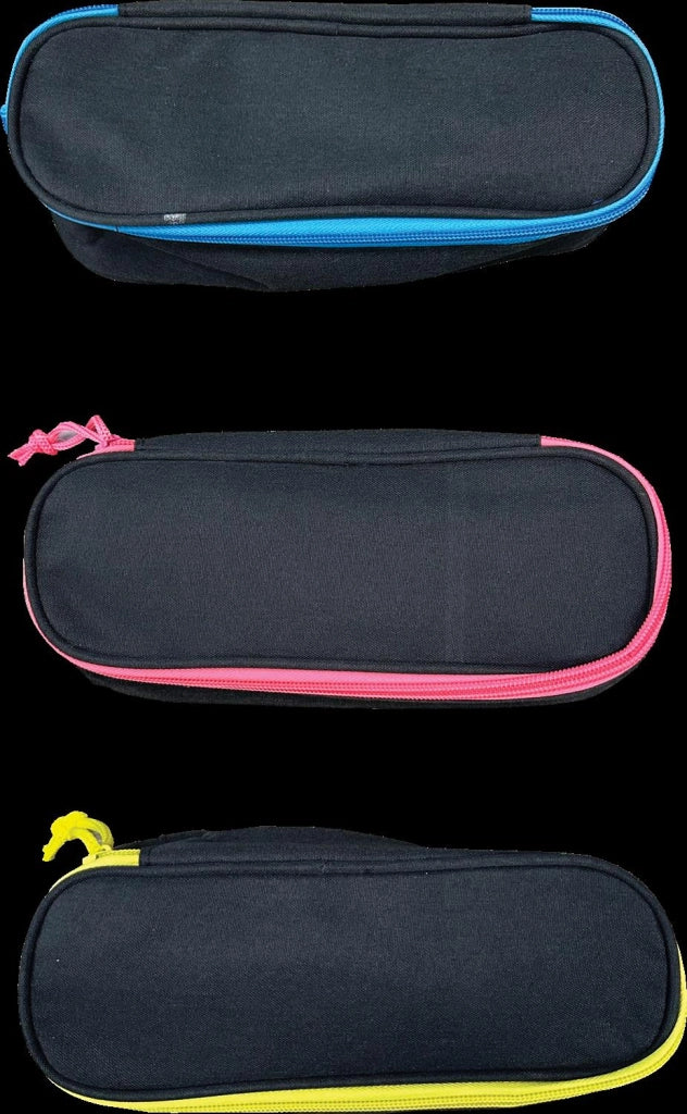 ASTUCCIO OVALE  IN TESSUTO IDEALE PER LA SCUOLA BLACK&FLUO COLORI ASSORTITI