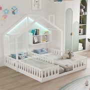 Letto per bambini a forma di casa con LED e doghe, 90x200 cm, bianco