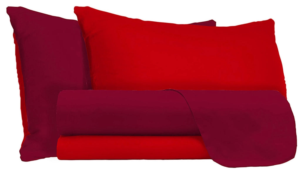 Set Lenzuola Sopra Sotto e Federe Doubleface Rosso/Bordeaux 1 Piazza e Mezzo