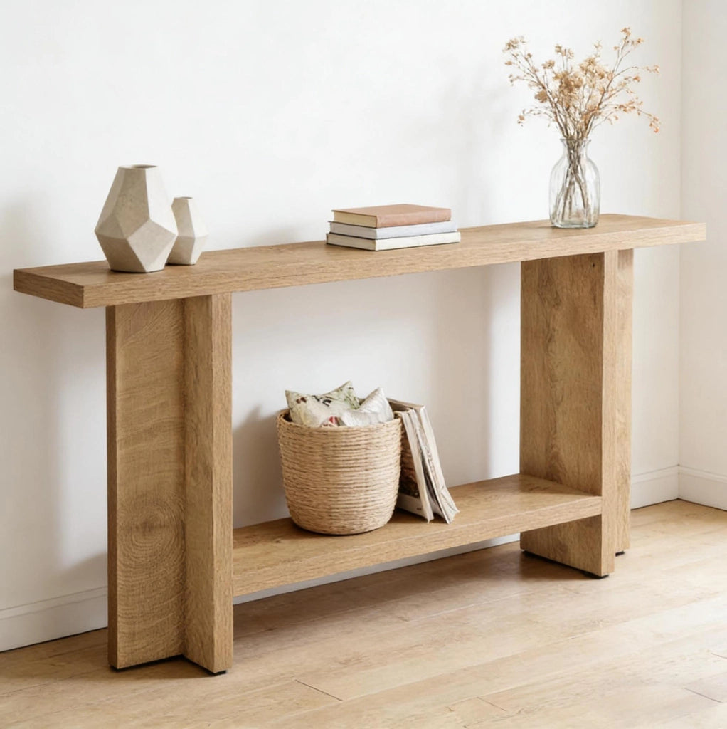 Tavolo consolle a 2 ripiani in MDF marrone 150x30x80 cm