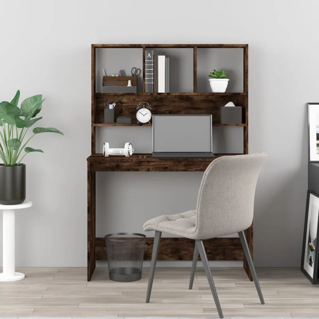 Scrivania | Tavolo da Ufficio Mensole Rovere Fumo 102x45x148 cm Legno Multistrato